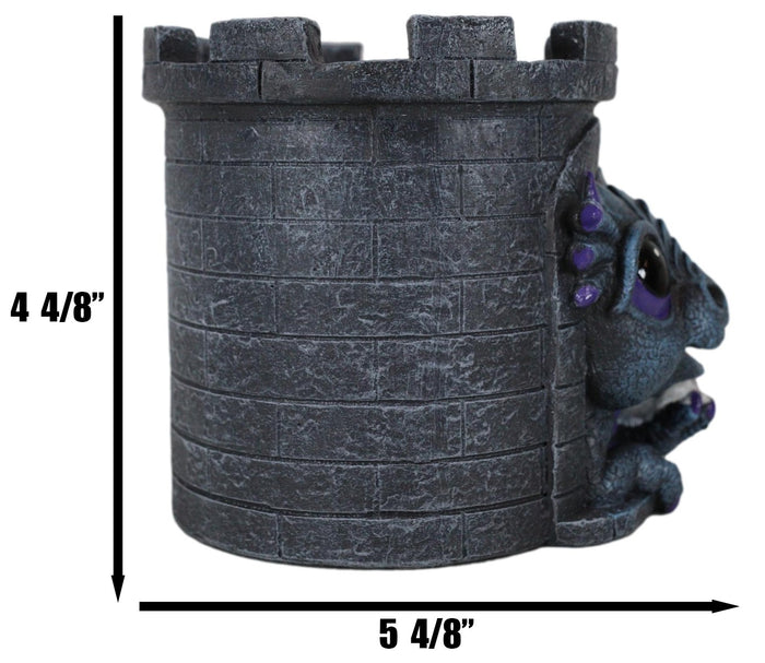 Ebros Gift Fantasy Baby Dragon Wyrmling Holding Skull In Castle Tower Stationery Pen Holder