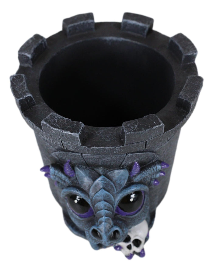 Ebros Gift Fantasy Baby Dragon Wyrmling Holding Skull In Castle Tower Stationery Pen Holder