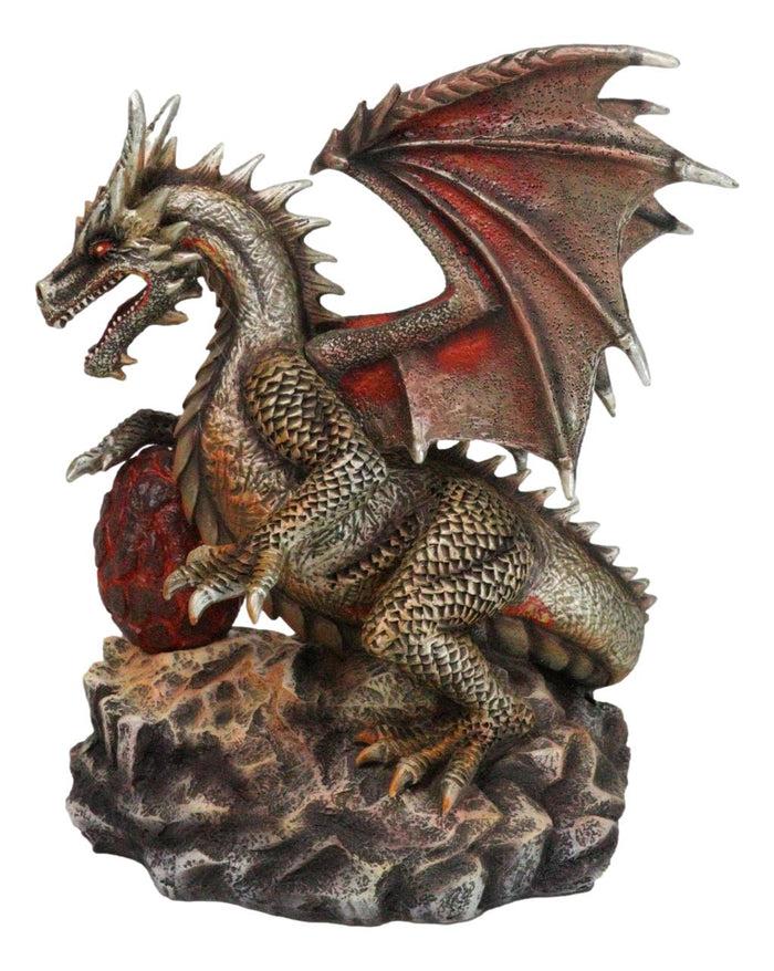 Ebros Gift Fantasy Bronzite Fire Dragon Guarding LED Scaled Egg Decorative Figurine