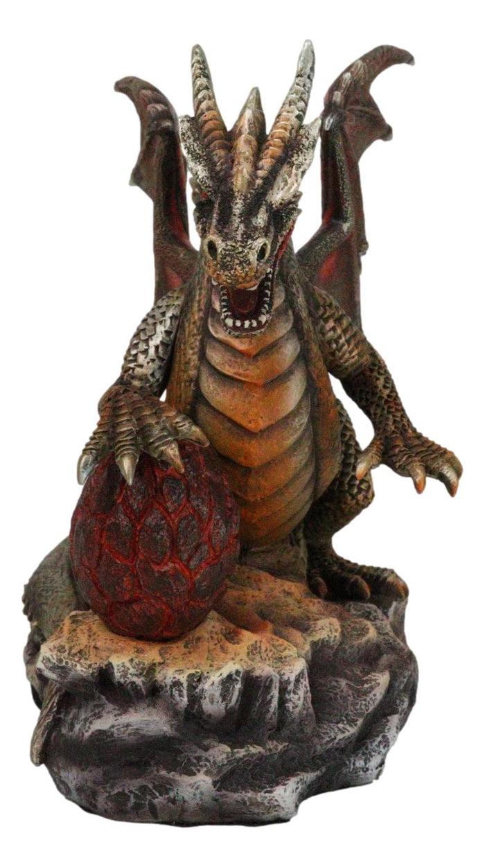 Ebros Gift Fantasy Bronzite Fire Dragon Guarding LED Scaled Egg Decorative Figurine