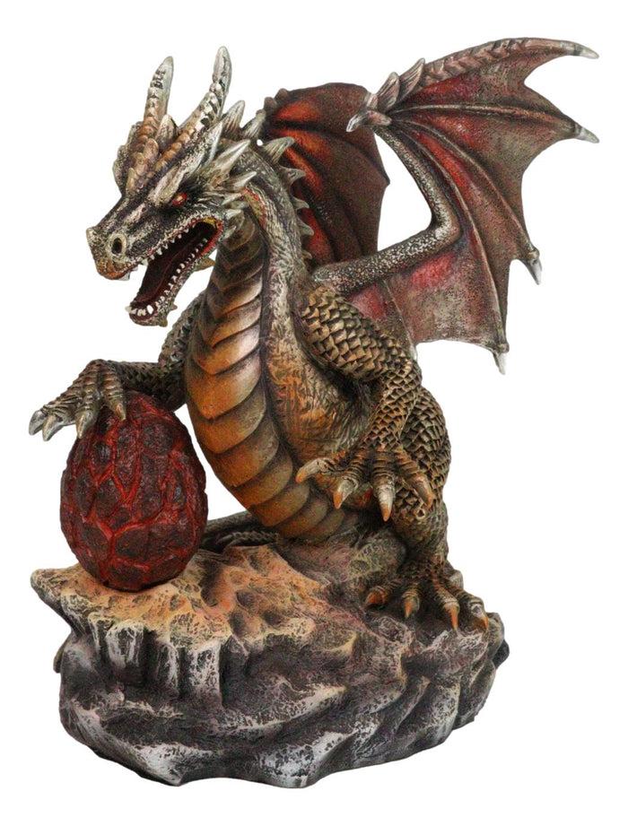 Ebros Gift Fantasy Bronzite Fire Dragon Guarding LED Scaled Egg Decorative Figurine