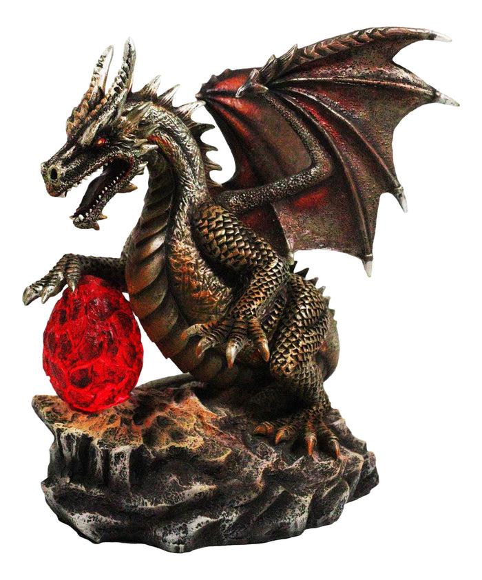 ebros gift Fantasy Bronzite Fire Dragon Guarding LED Scaled Egg Decorative Figurine