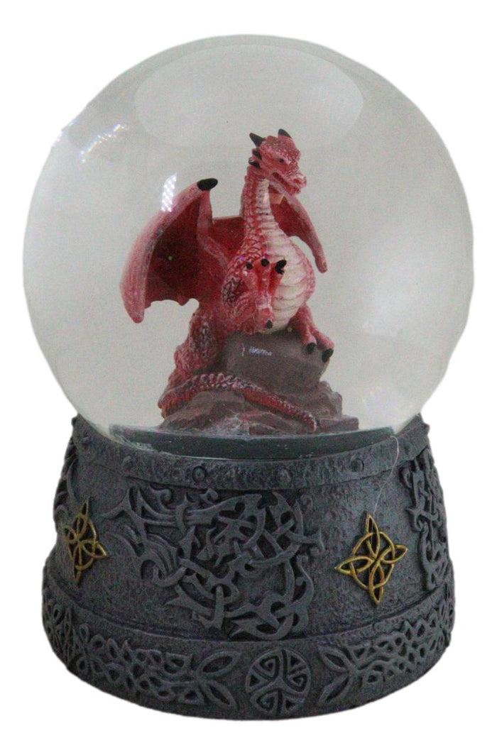 Ebros Gift Fantasy Celtic Quadrilateral Knotwork Red Volcano Dragon Water Globe Figurine