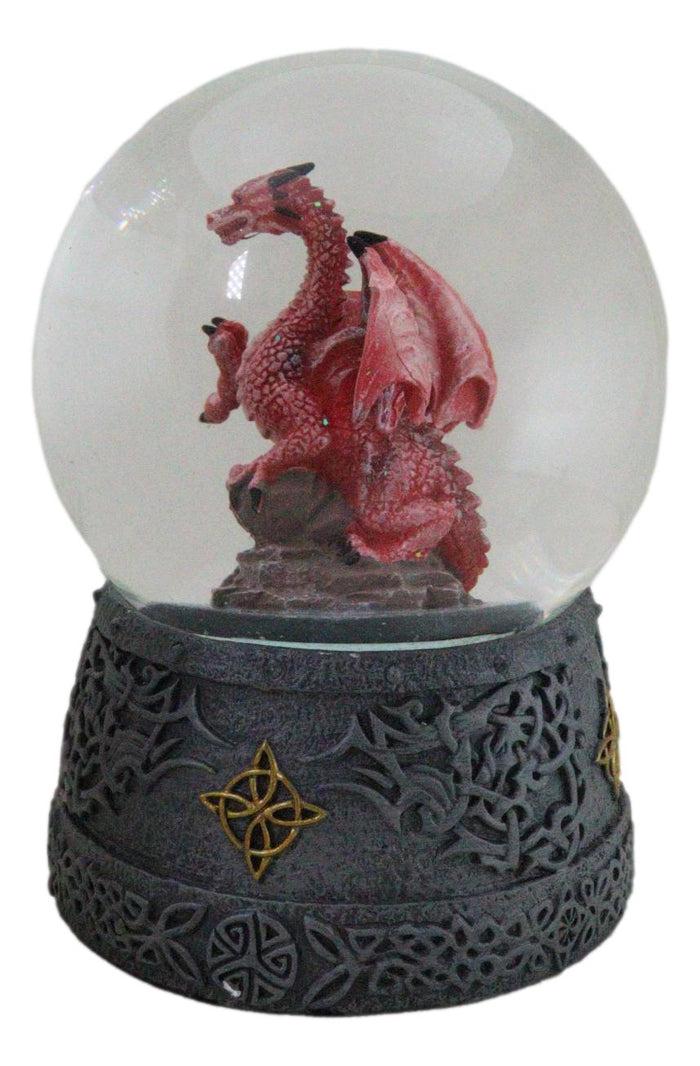 Ebros Gift Fantasy Celtic Quadrilateral Knotwork Red Volcano Dragon Water Globe Figurine