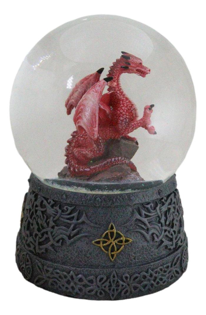 Ebros Gift Fantasy Celtic Quadrilateral Knotwork Red Volcano Dragon Water Globe Figurine