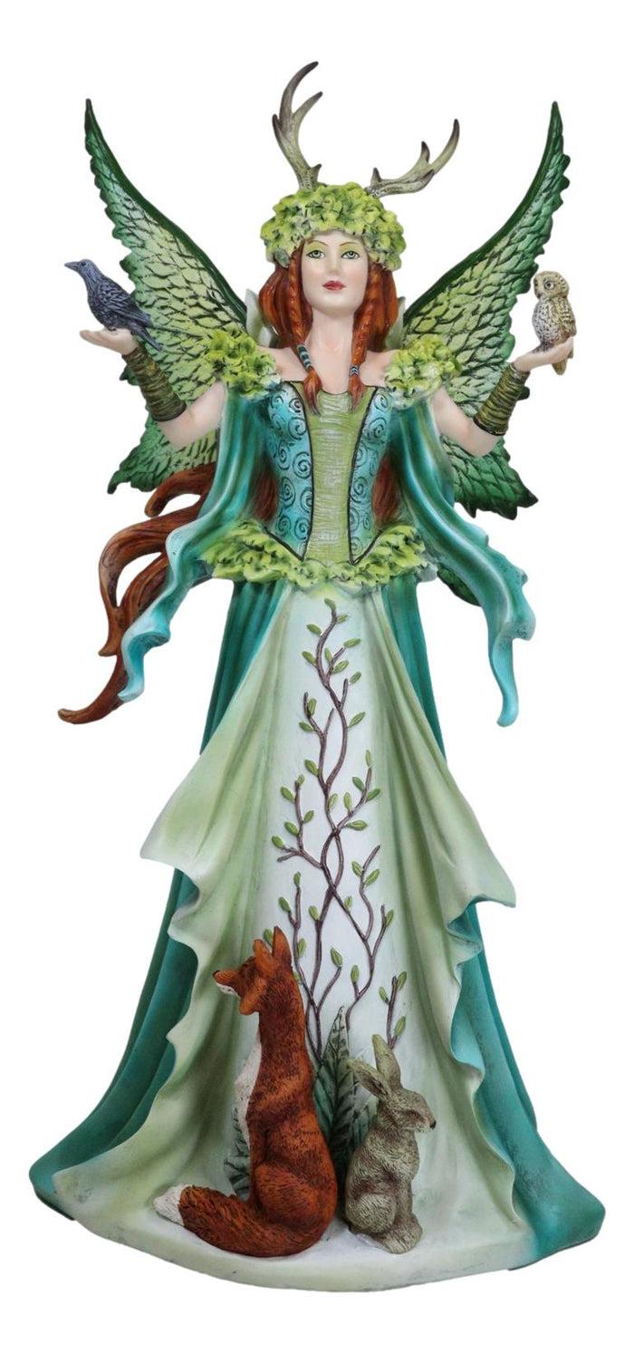 ebros gift Fantasy Dragon Taker Antler Crown Queen Of The Forest Fairy And Animals Figurine