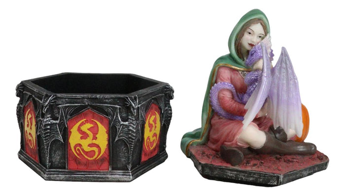 Ebros Gift Fantasy Four Seasons Fall Friendship Fairy With Dragon Decorative Box Figurine