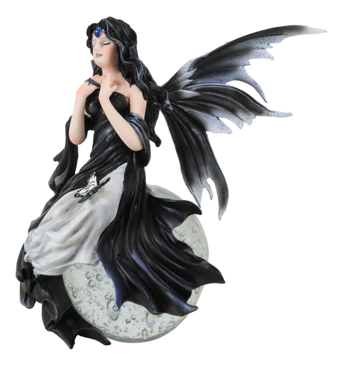 Ebros Gift Fantasy Gathering Storm Gothic Fairy Sitting On Bubble Moon Glass Ball Statue