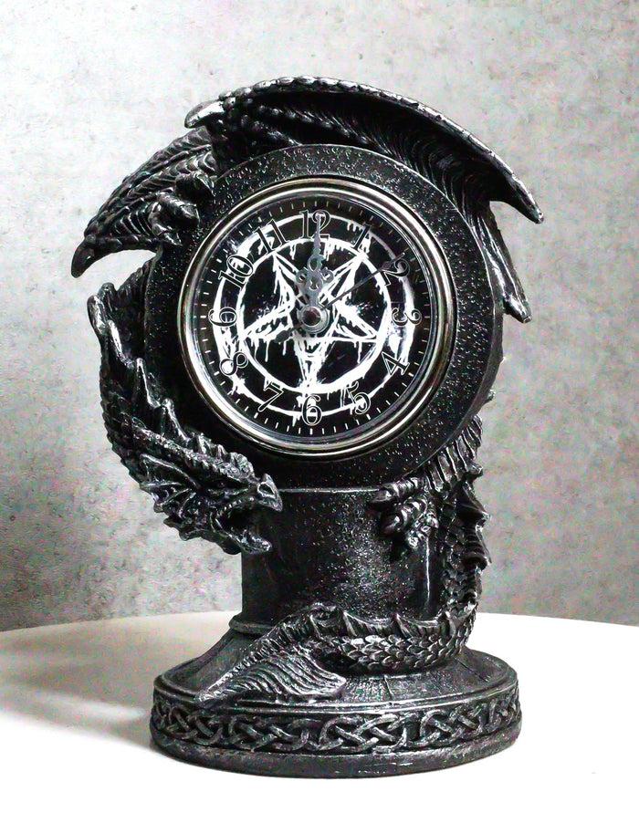 ebros gift Fantasy Gothic Hour Of The Dragon Drake With Pentagram Star Table Clock Figurine