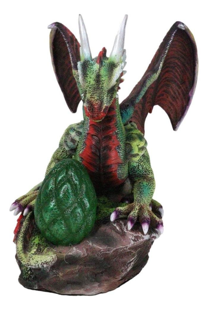 Ebros Gift Fantasy Green And Red Volcano Dragon Guarding LED Scaled Egg Decorative Figurine