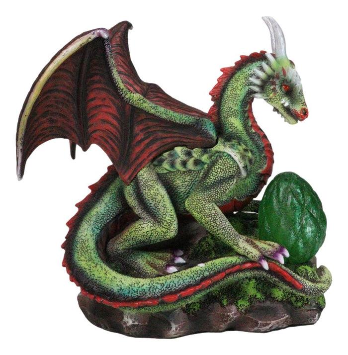 Ebros Gift Fantasy Green And Red Volcano Dragon Guarding LED Scaled Egg Decorative Figurine