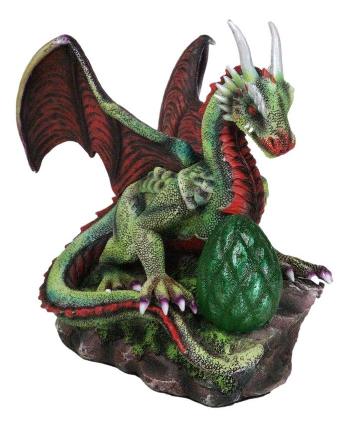 Ebros Gift Fantasy Green And Red Volcano Dragon Guarding LED Scaled Egg Decorative Figurine