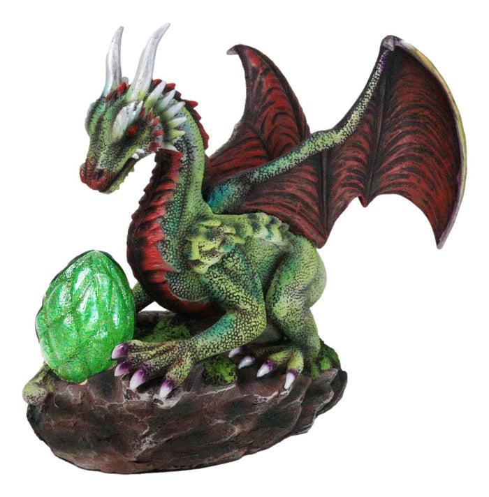 ebros gift Fantasy Green And Red Volcano Dragon Guarding LED Scaled Egg Decorative Figurine