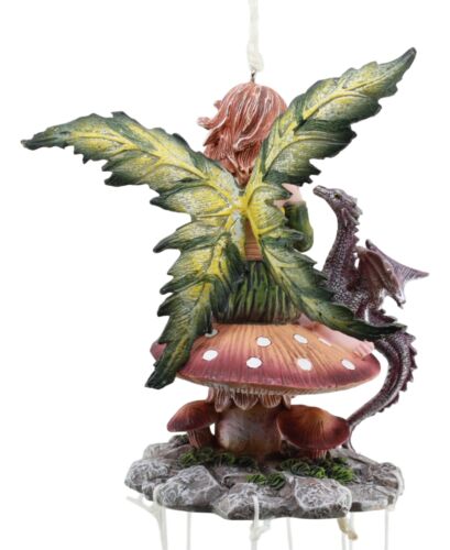 Ebros Gift Fantasy Green Petal Rain Dance Tribal Fairy With Dragon Pet Wind Chime Decor