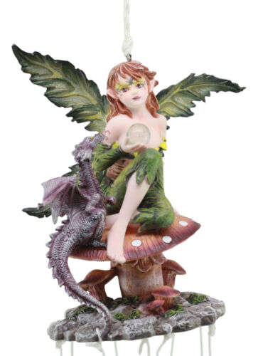 Ebros Gift Fantasy Green Petal Rain Dance Tribal Fairy With Dragon Pet Wind Chime Decor