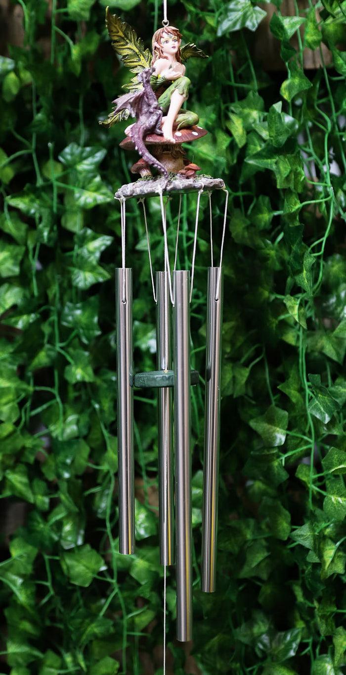 ebros gift Fantasy Green Petal Rain Dance Tribal Fairy With Dragon Pet Wind Chime Decor