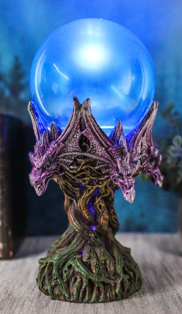 ebros gift Fantasy Greenman Dragon Heads On Tree of Life Colorful LED Sphere Orb Figurine