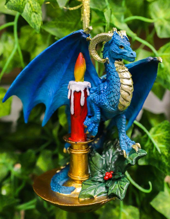 ebros gift Fantasy Holiday Spirit Blue Advent Candle Dragon Christmas Tree Hanging Ornament