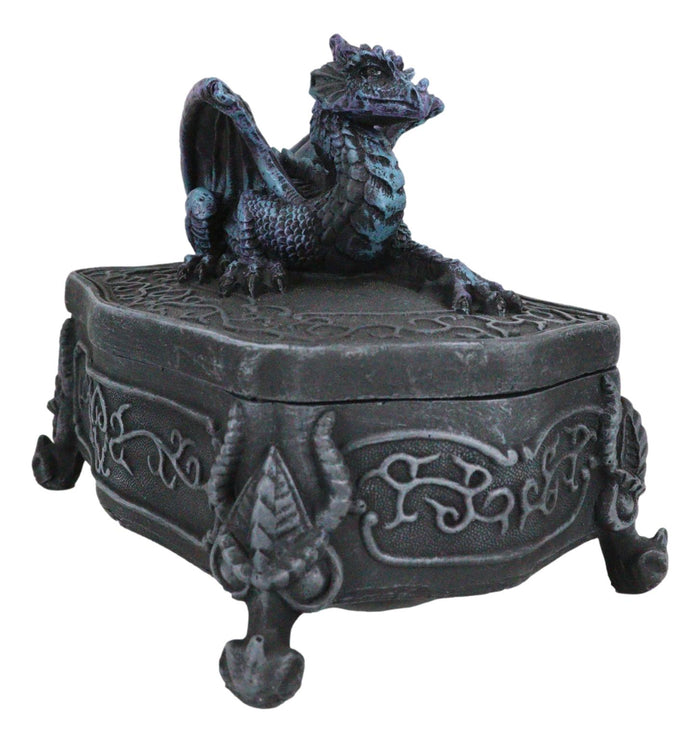 Ebros Gift Fantasy Midnight Dragon Box Celtic Hour Of The Dragon Chest Jewelry Box Figurine