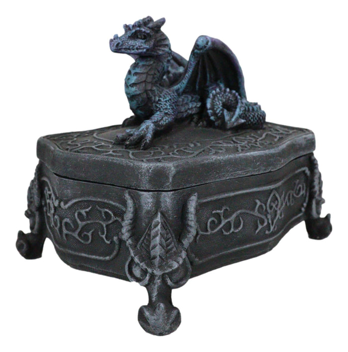 Ebros Gift Fantasy Midnight Dragon Box Celtic Hour Of The Dragon Chest Jewelry Box Figurine