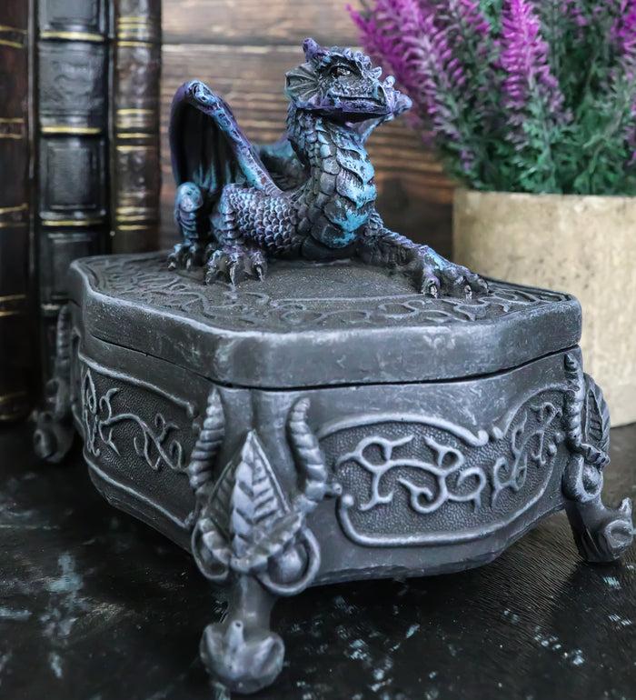 ebros gift Fantasy Midnight Dragon Box Celtic Hour Of The Dragon Chest Jewelry Box Figurine
