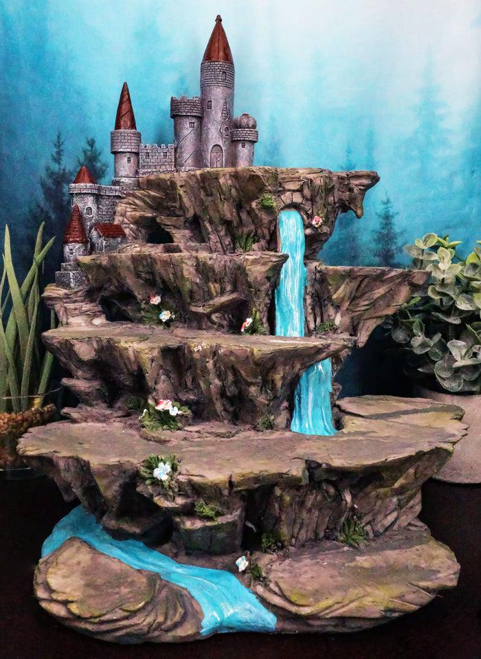ebros gift Fantasy Miniature Creatures Display Stand Rocky Waterfall With Castle Figurine