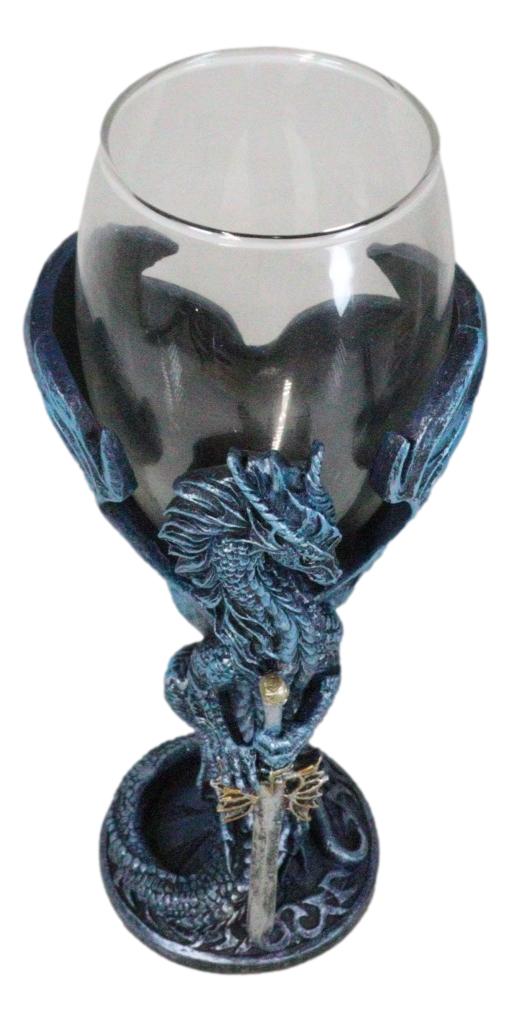 Ebros Gift Fantasy Netherworld Blue Dragon Sea Blade Sword Glass Wine Goblet Chalice