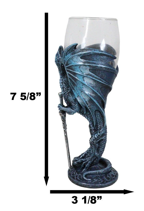 Ebros Gift Fantasy Netherworld Blue Dragon Sea Blade Sword Glass Wine Goblet Chalice