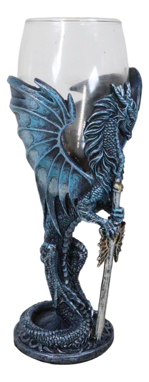 Ebros Gift Fantasy Netherworld Blue Dragon Sea Blade Sword Glass Wine Goblet Chalice