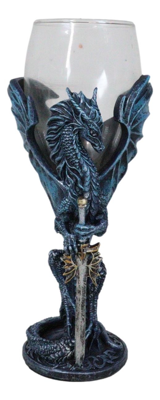ebros gift Fantasy Netherworld Blue Dragon Sea Blade Sword Glass Wine Goblet Chalice