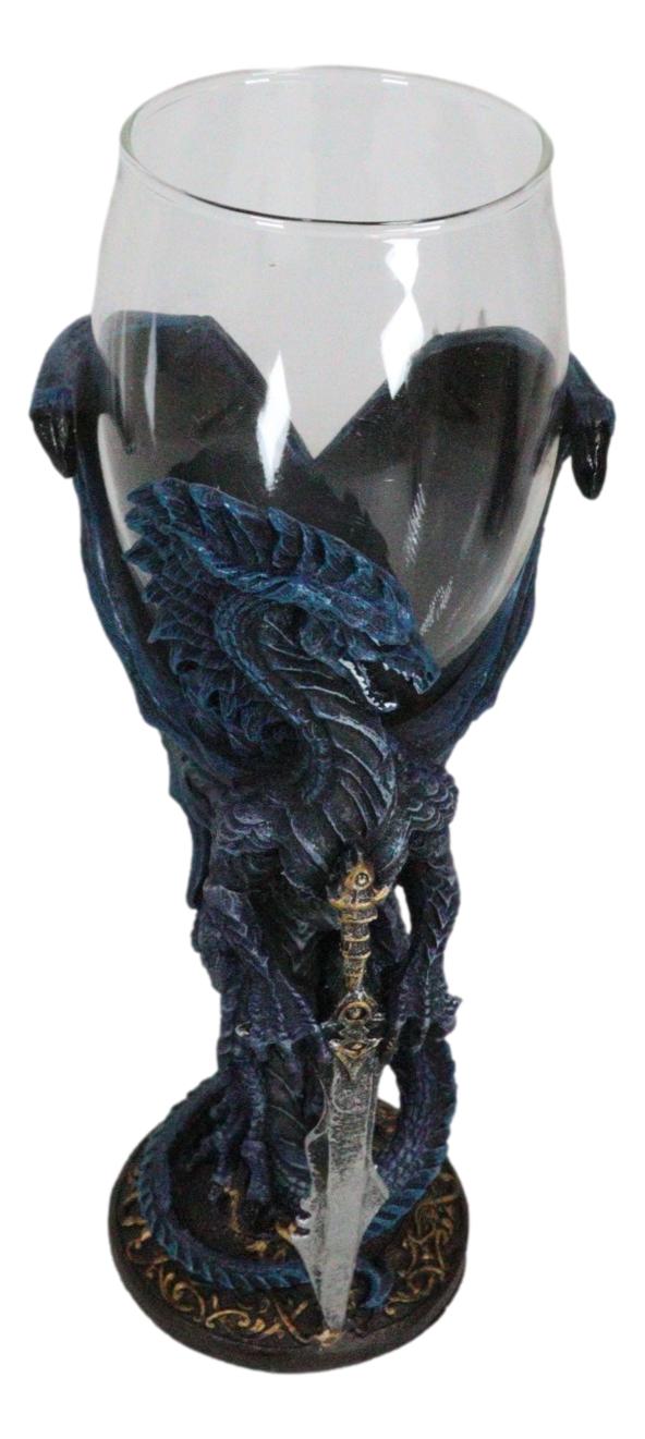 Ebros Gift Fantasy Netherworld Blue Dragon Storm Blade Sword Glass Wine Goblet Chalice