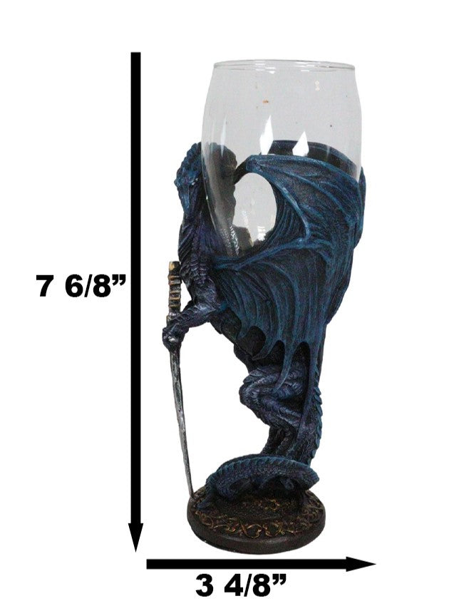 Ebros Gift Fantasy Netherworld Blue Dragon Storm Blade Sword Glass Wine Goblet Chalice