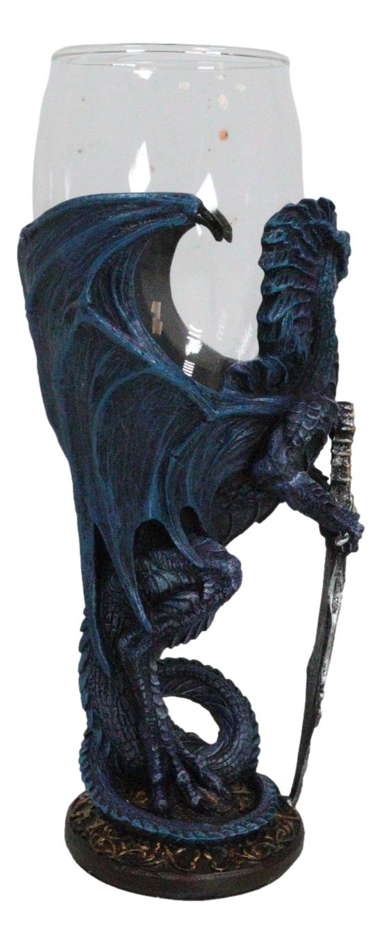 Ebros Gift Fantasy Netherworld Blue Dragon Storm Blade Sword Glass Wine Goblet Chalice