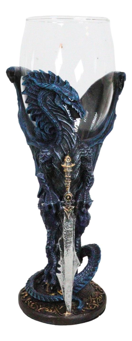 ebros gift Fantasy Netherworld Blue Dragon Storm Blade Sword Glass Wine Goblet Chalice
