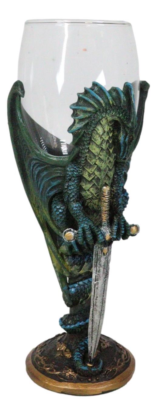 Ebros Gift Fantasy Netherworld Earth Dragon Skull Blade Sword Glass Wine Goblet Chalice