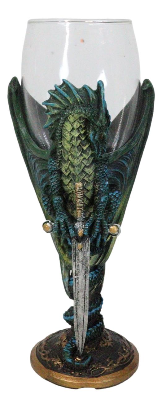 ebros gift Fantasy Netherworld Earth Dragon Skull Blade Sword Glass Wine Goblet Chalice