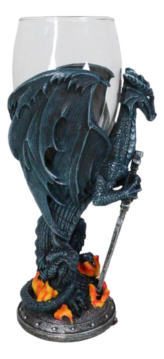 Ebros Gift Fantasy Netherworld Fire Dragon Excalibur Blade Sword Glass Wine Goblet Chalice