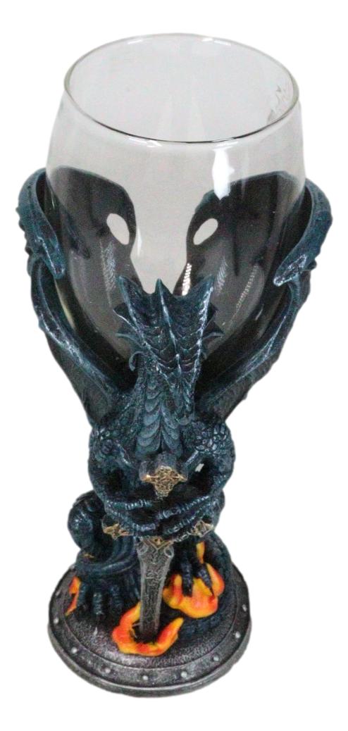 Ebros Gift Fantasy Netherworld Fire Dragon Excalibur Blade Sword Glass Wine Goblet Chalice