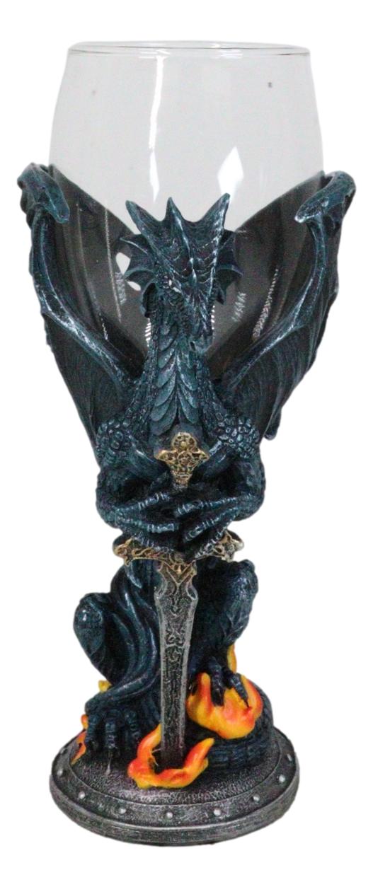 ebros gift Fantasy Netherworld Fire Dragon Excalibur Blade Sword Glass Wine Goblet Chalice