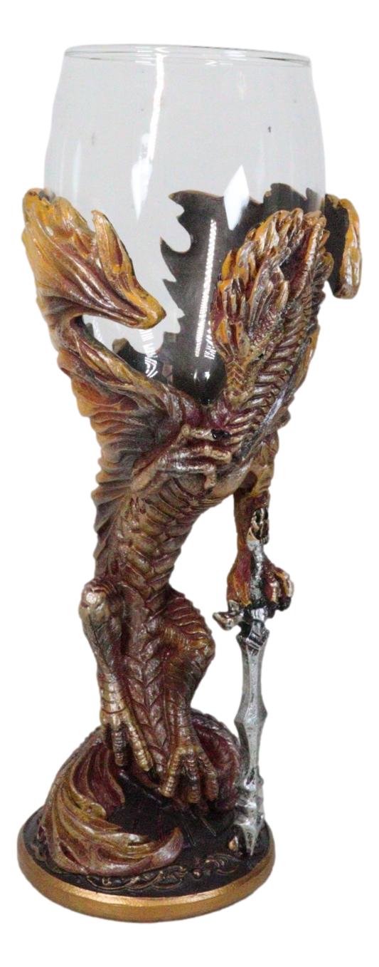 Ebros Gift Fantasy Netherworld Fire Dragon Flame Blade Sword Glass Wine Goblet Chalice