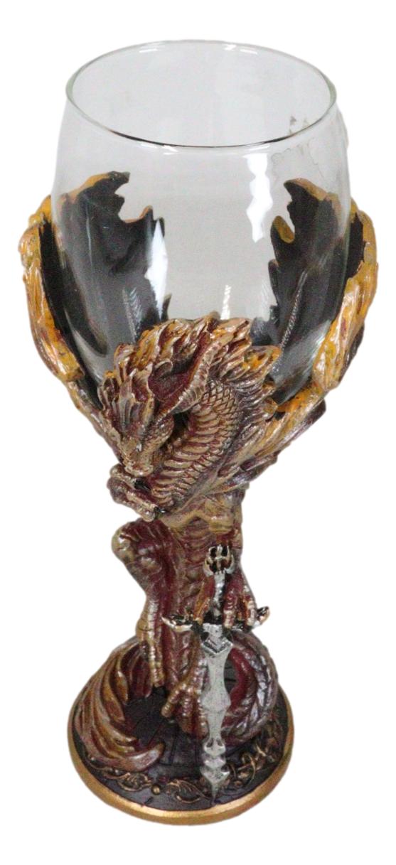 Ebros Gift Fantasy Netherworld Fire Dragon Flame Blade Sword Glass Wine Goblet Chalice