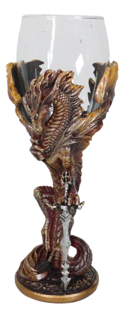 ebros gift Fantasy Netherworld Fire Dragon Flame Blade Sword Glass Wine Goblet Chalice