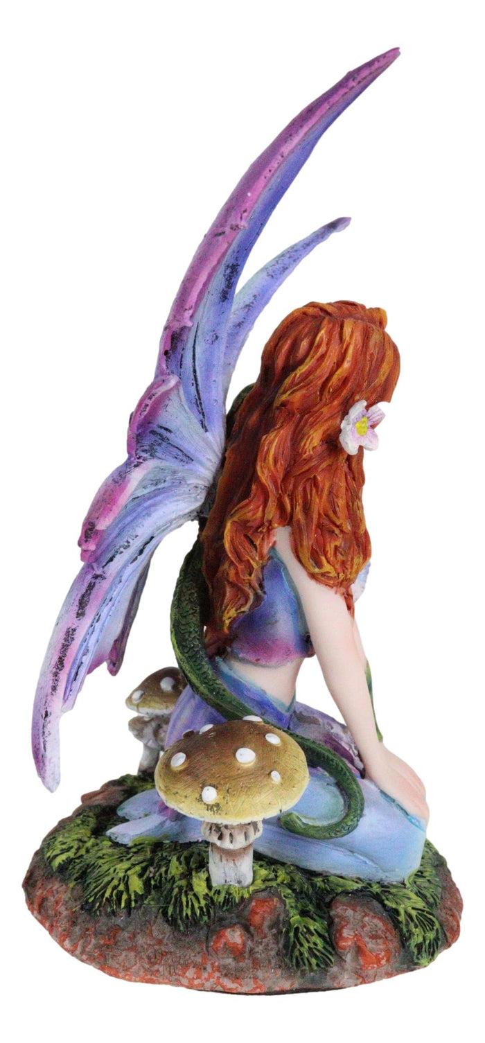 Ebros Gift Fantasy Purple Butterfly Winged Red Hair Fairy With Green Pet Dragon Figurine