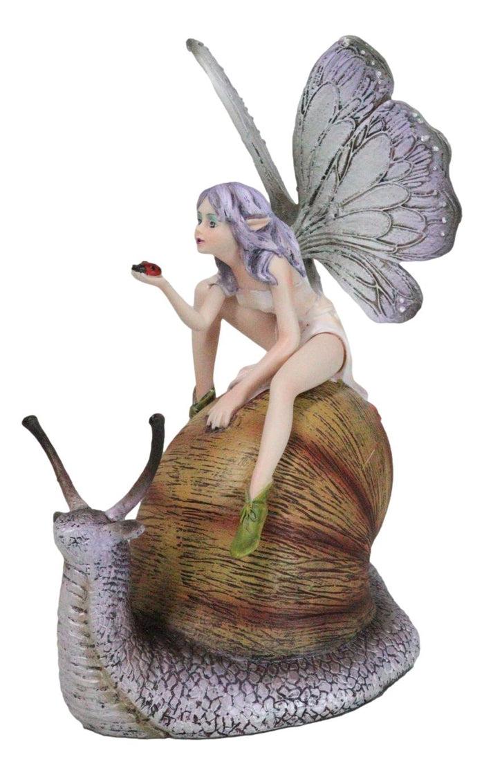 Ebros Gift Fantasy Purple Elf Pixie Fairy Ladybug Sitting On Giant Snail Mollusk Figurine