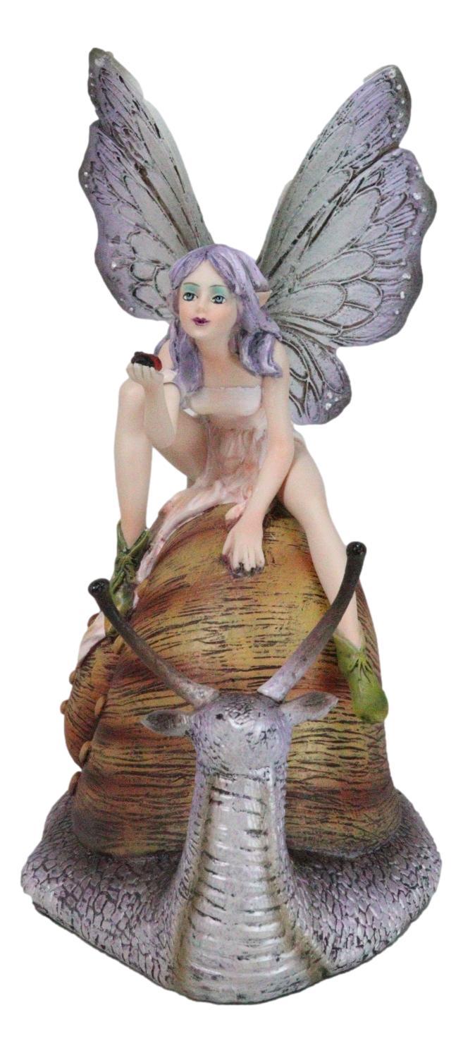 Ebros Gift Fantasy Purple Elf Pixie Fairy Ladybug Sitting On Giant Snail Mollusk Figurine