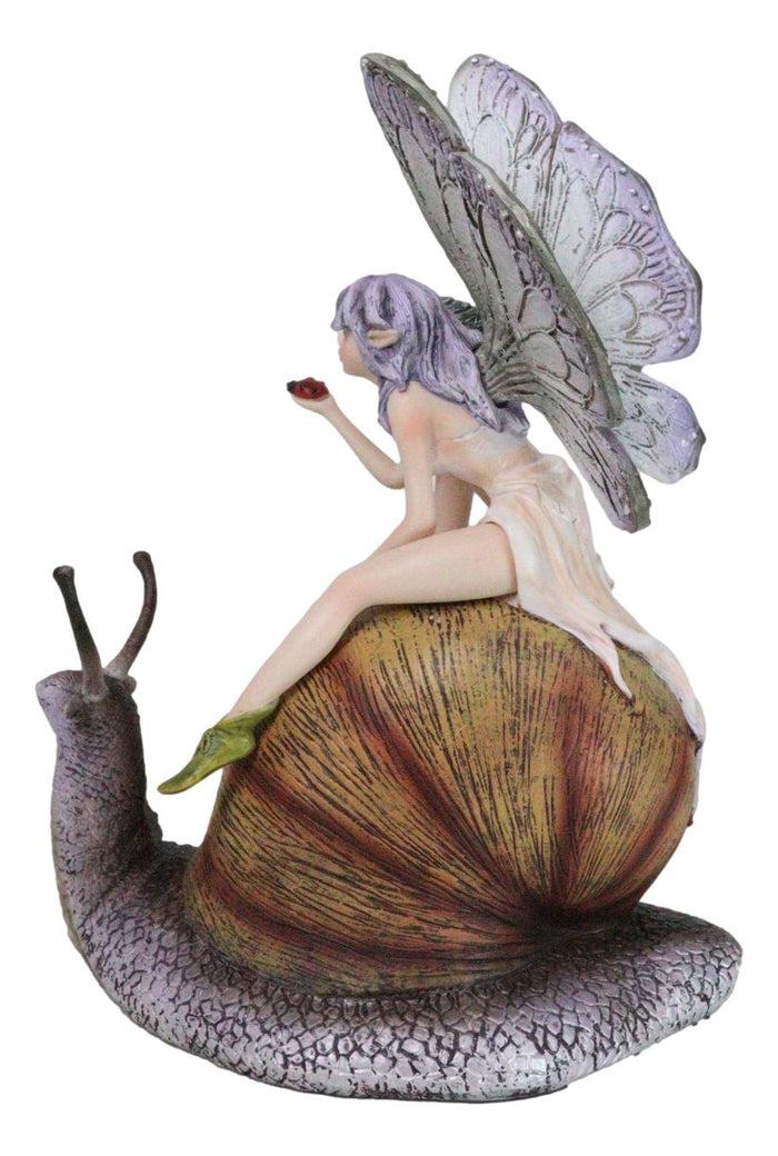 Ebros Gift Fantasy Purple Elf Pixie Fairy Ladybug Sitting On Giant Snail Mollusk Figurine