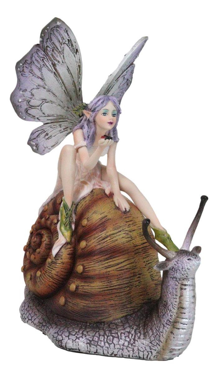 ebros gift Fantasy Purple Elf Pixie Fairy Ladybug Sitting On Giant Snail Mollusk Figurine