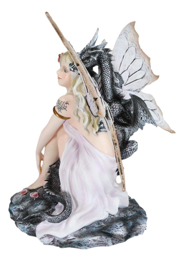 Ebros Gift Fantasy White Tribal Celtic Tattoo Princess Fairy With Black Dragon Figurine