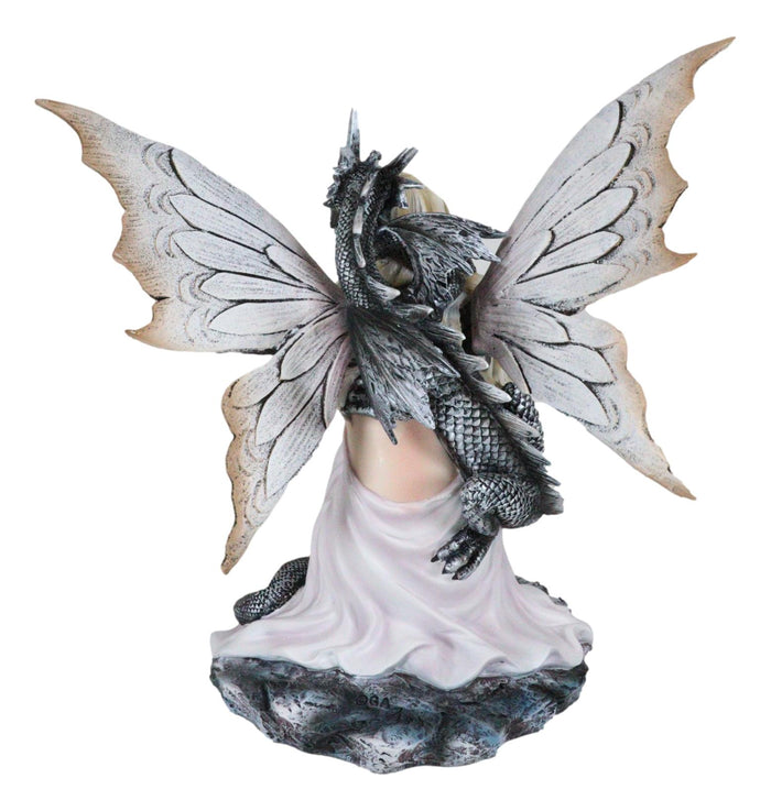 Ebros Gift Fantasy White Tribal Celtic Tattoo Princess Fairy With Black Dragon Figurine