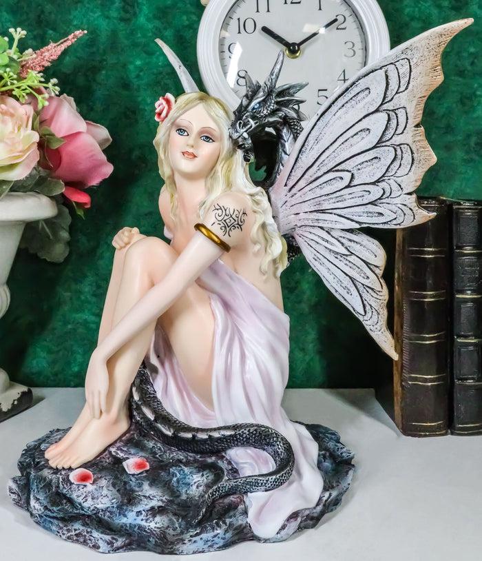 ebros gift Fantasy White Tribal Celtic Tattoo Princess Fairy With Black Dragon Figurine